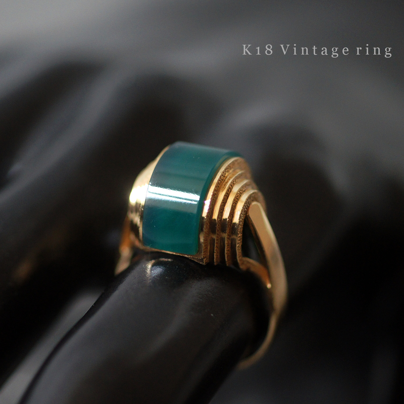 K18 YG デザイン ヴィンテージ リング 4.8g 11号 レディース アクセサリー ジュエリー イエロー ゴールド カラー ストーン 指輪 750 金 