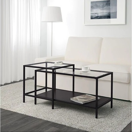☆ IKEA イケア ☆ VITTSJO ヴィットショー ネストテーブル2点セット, ブラックブラウン, ガラス リビング モダン＜190x50cm＞2ｈ