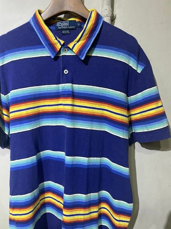 【即決】polo ralph lauren ラルフローレン ポロシャツ ネイティブ柄 ナバホ 半袖 Tシャツ シングルステッチ カットソー 古着 L