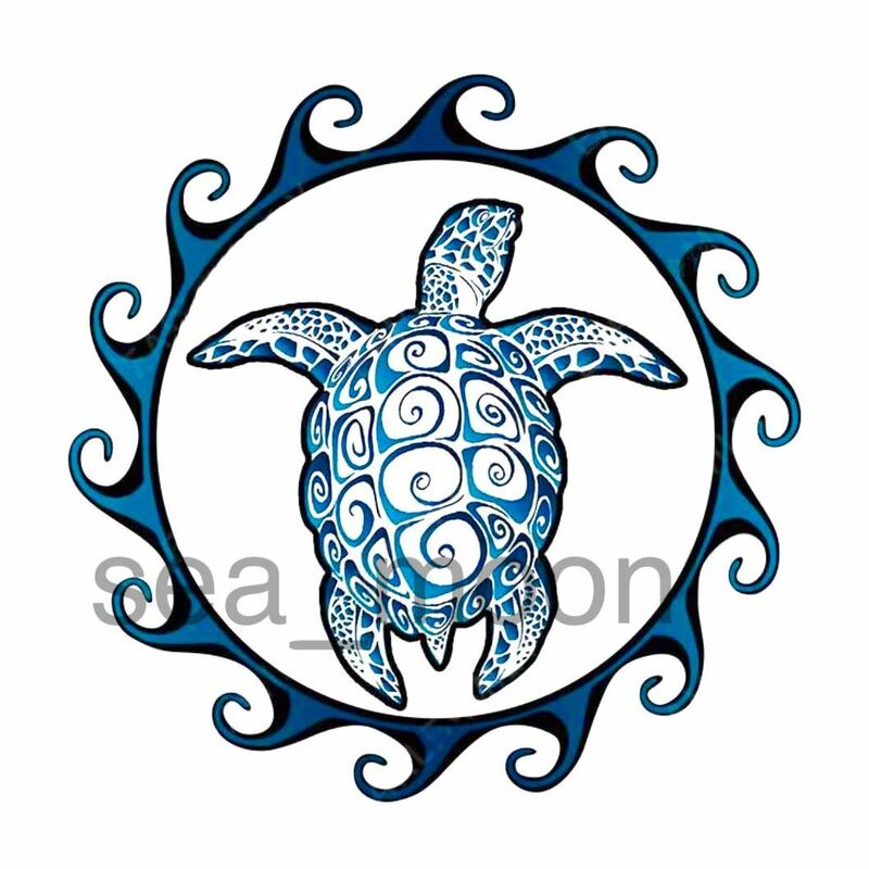 ブルー ホヌ/防水 ステッカー/サーフ サーフィン ダイビング 海 波 海亀 亀 ウミガメ ハワイ ハワイアン パラオ タヒチ サーフボード 青