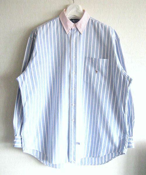 90'S Polo Ralph Lauren ポロ ラルフローレン「The Big Shirt」ビッグサイズ オックスフォード 切り替え ストライプ BDシャツ