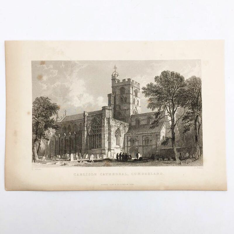 【鋼版画】 Thomas Allom「Carlisle cathedral、Cumberland」　19世紀イギリス　風景画　博物画　建築　大聖堂　トーマス・アロム