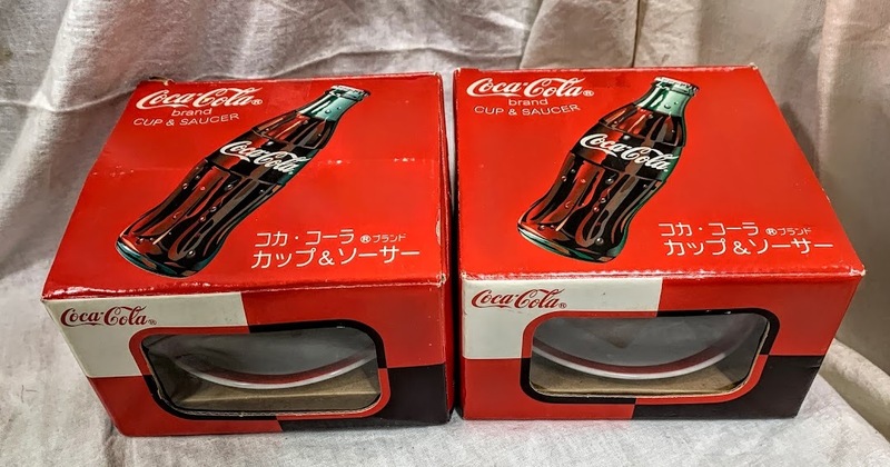 希少レトロ 当時物 Coca-Cola コカ・コーラ カップ＆ソーサー 2種2客 アミューズメント/プライズ 景品 非売品 未使用 未開封 未確認 現状品