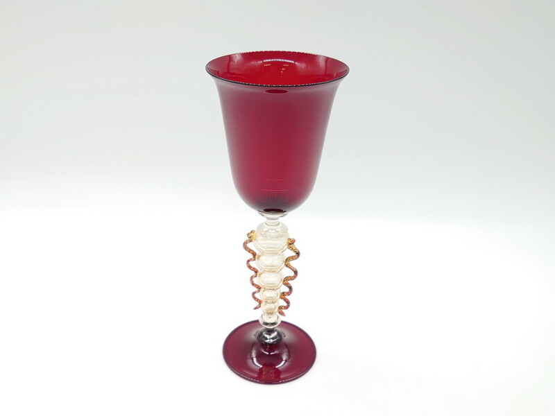R-061142　イタリア　ムラノガラス　ベネチアンガラス　金彩　ワイングラス(ヴェネチアングラス、ムラーノ、ムラノ、作家物)