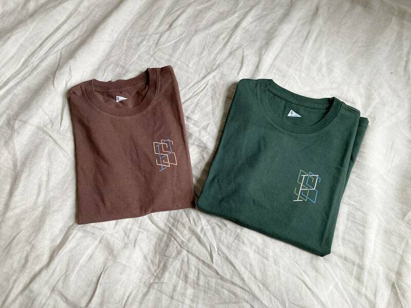 新品 二枚セット Pilgrim ピルグリム ロゴ プリント クルーネック 半袖 コットン Tシャツ カットソー S 緑 グリーン 茶 ブラウン BEAMS ◇5