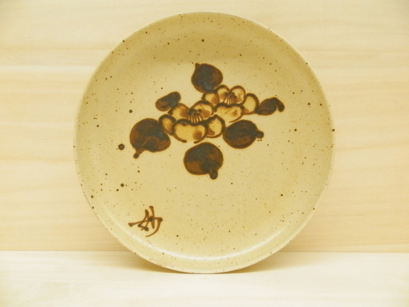 砥部焼◆梅山窯　7寸丸皿　椿　手描（径21.5ｃｍ　高さ3.2ｃｍ）☆江戸　明治　大正　昭和【QQ122718】