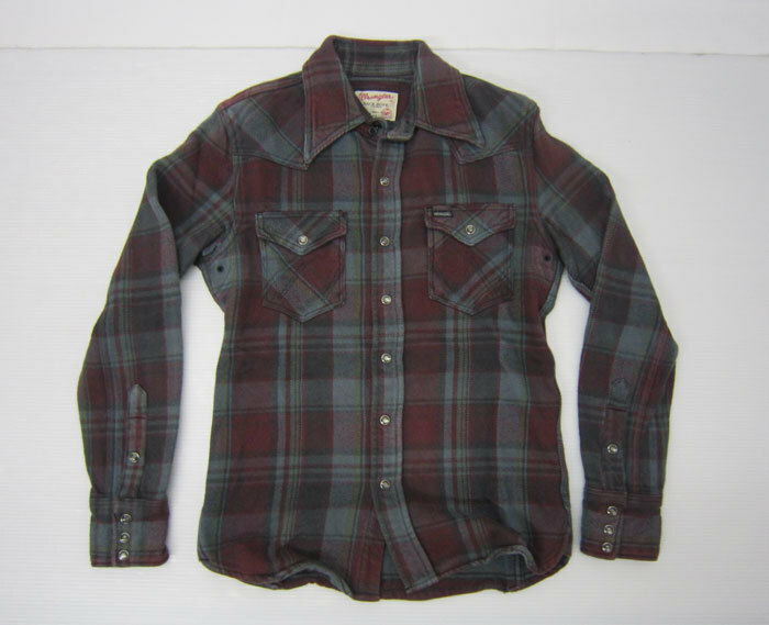 Wrangler×BACK BONE コットン チェック フランネルシャツ W9194 サイズSA ビックロゴ革パッチ ラングラー×バックボーン flannel shirts