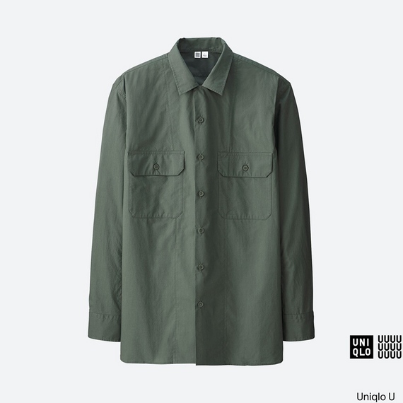 定価3,990円 オリーブM Uniqlo U コットンワークシャツ（長袖） 緑グリーン Mサイズ ミリタリーシャツ 2017SS ユニクロ×ルメール コラボ