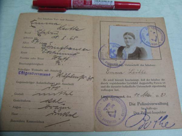 ドイツ第３帝国第二次世界大戦　ドイツ軍検閲済　身分証明書