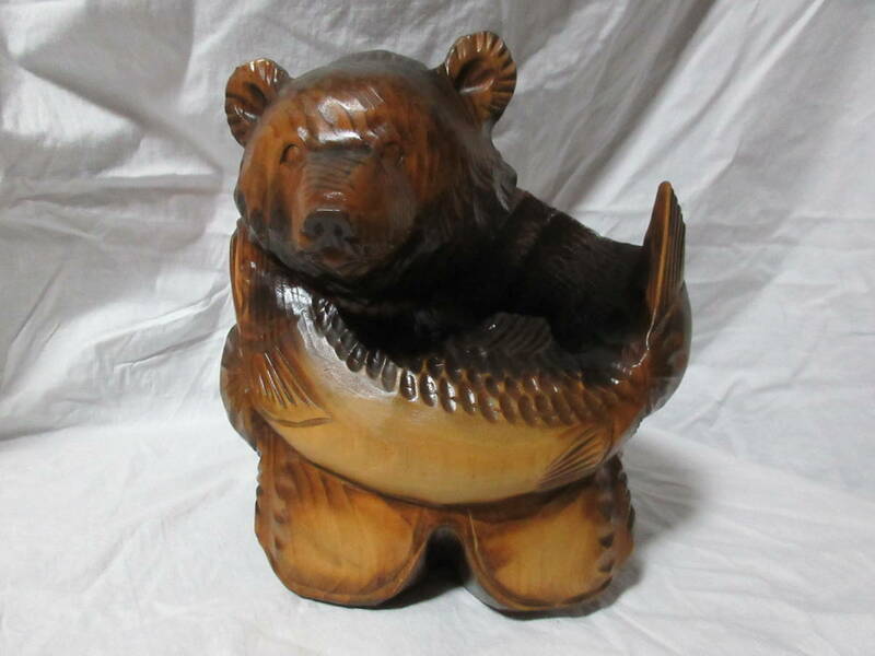  ◆木彫り熊 　丸太彫り 　民芸品 　置物 　インテリア 雑貨 オブジェ　台