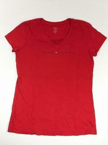 TOMMY HILFIGER トミーヒルフィガーVネックロゴレディース女性用半袖Tシャツ（レッド）S/P