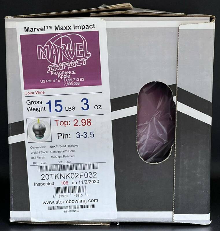 【使用品ワンオーナー元箱有り】マーベルマックスインパクト15ポンド ストーム MARVEL MAXX IMPACTボウリング ボール【送料無料 匿名配送】