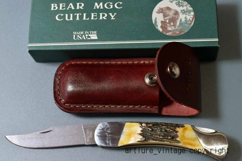 ●★VINTAGE KNIFE; ●★BEAR MGC CUTLEY●★ *597SD*LOCKBACK*5 INCH *●★DAMASCUS* STAG USA MADE(4103)#outodoor #fishing