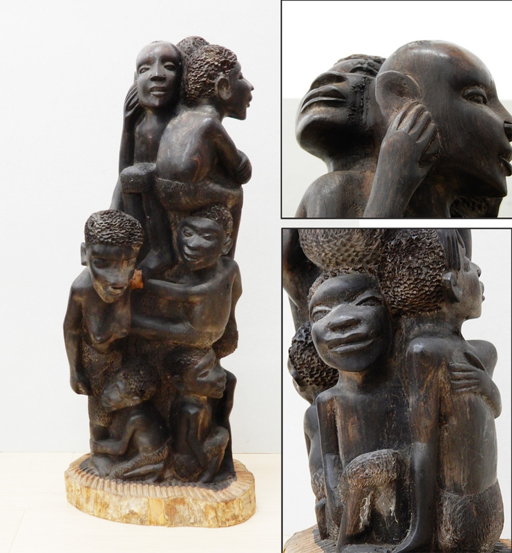 ◆◎珍品! アフリカ美術 ウジャマ マコンデ 木彫り 置物 オブジェ 彫刻 民芸 アフリカンアート 高さ52cm