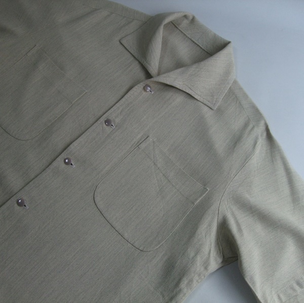 VINTAGE 60s イタリアンカラー 半袖シャツ ボックスシャツ 中古品 ビンテージ ロカビリー 古着 ネップ 変形ラグラン レーヨン ギャバ