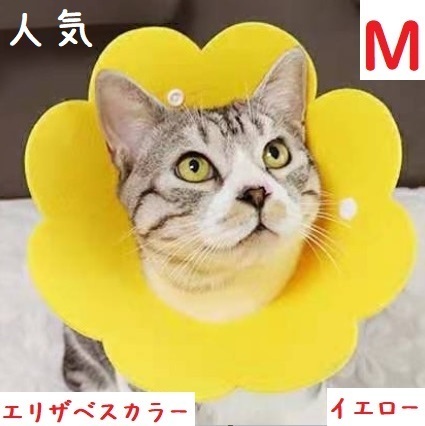 送料無料 Mサイズ エリザベスカラー 黄色 イエロー 花 ペット 猫 No.843 C