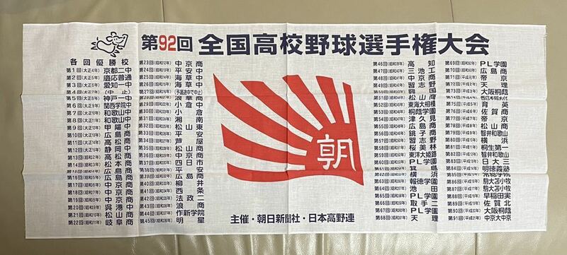 送料込　未使用品　第92回全国高校野球選手権大会　記念　手ぬぐい　朝日新聞社　日本高野連 手拭い 