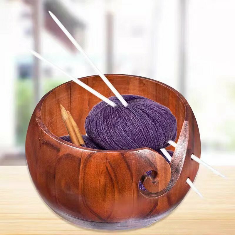 木製ヤーンボール ニットボウル かぎ針　編み用ニットボウル 毛糸の編み物　厚みのある　天然木材　毛糸玉入れ　毛糸引き出し ブラウン