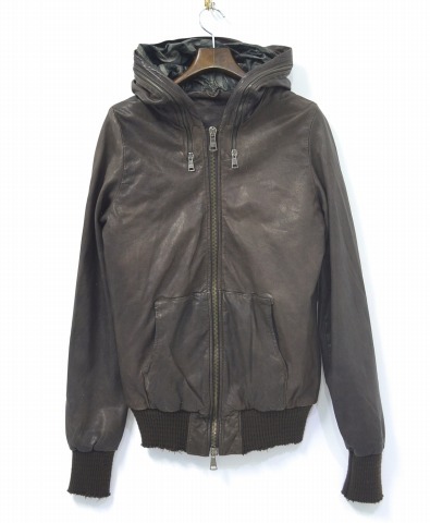 GIORGIO BRATO ジョルジオ ブラット ZIP HOOD BLOUSON -5657- フードレザーブルゾン 48 BROWN LEATHER JACKET ジャケット PARKA パーカー