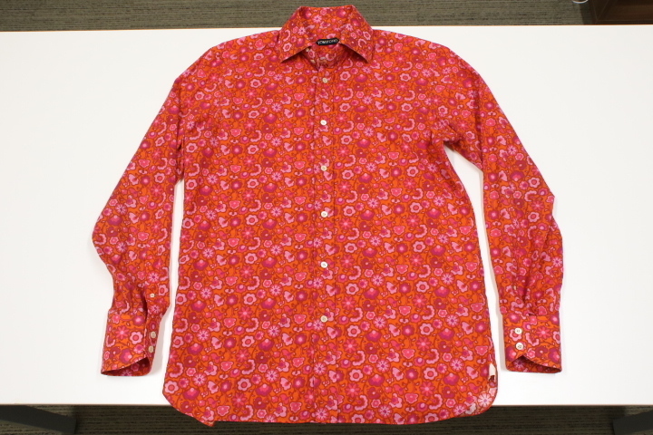 襟高 トム・フォード TOM FORD ドゥエボットーニ 花柄 フローラル ワイシャツ カッターシャツ Yシャツ 長袖 ドレス パーティー 赤 レッド