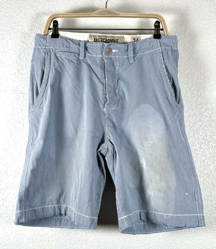 Abercrombie&Fitch★アバクロンビーアンドフィッチ アバクロ ハーフパンツ ヴィンテージ加工 メンズ ショートパンツ ストライプ A&F レア