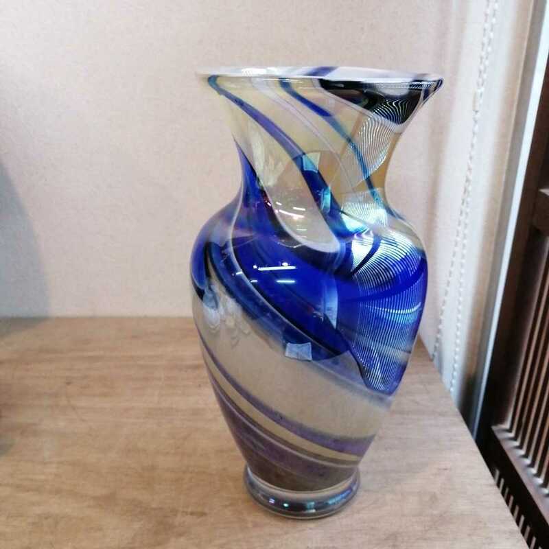 フラワーベース 花瓶 花器 ガラス　レトロ　マーブル　オブジェ