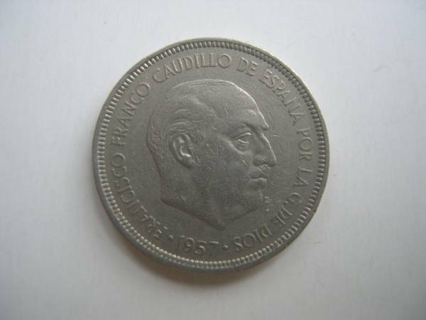 【硬貨】スペイン／5ペセタ コイン／フランコ／1957年