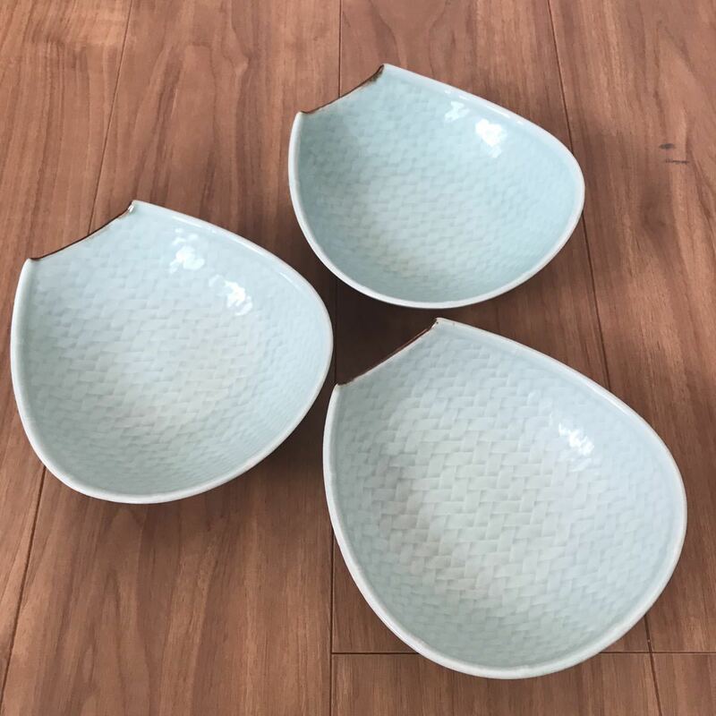 昭和食器　ビンテージ　青磁　浅鉢　とんすい　京都長谷川食器　3皿セット