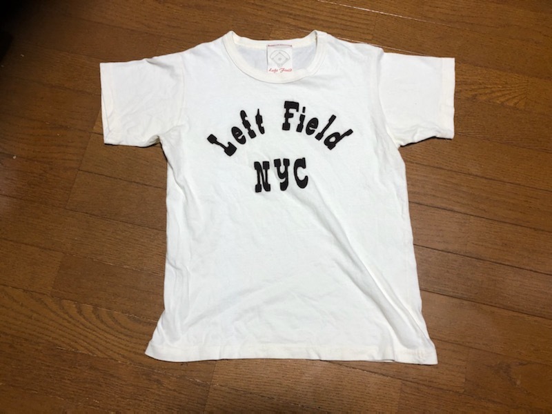 ★即決★アメリカ製★レフトフィールド　LEFTFIELD★ロゴプリント半袖Tシャツ★XS★オートミール★フロッキープリント★NYC★送料230円★