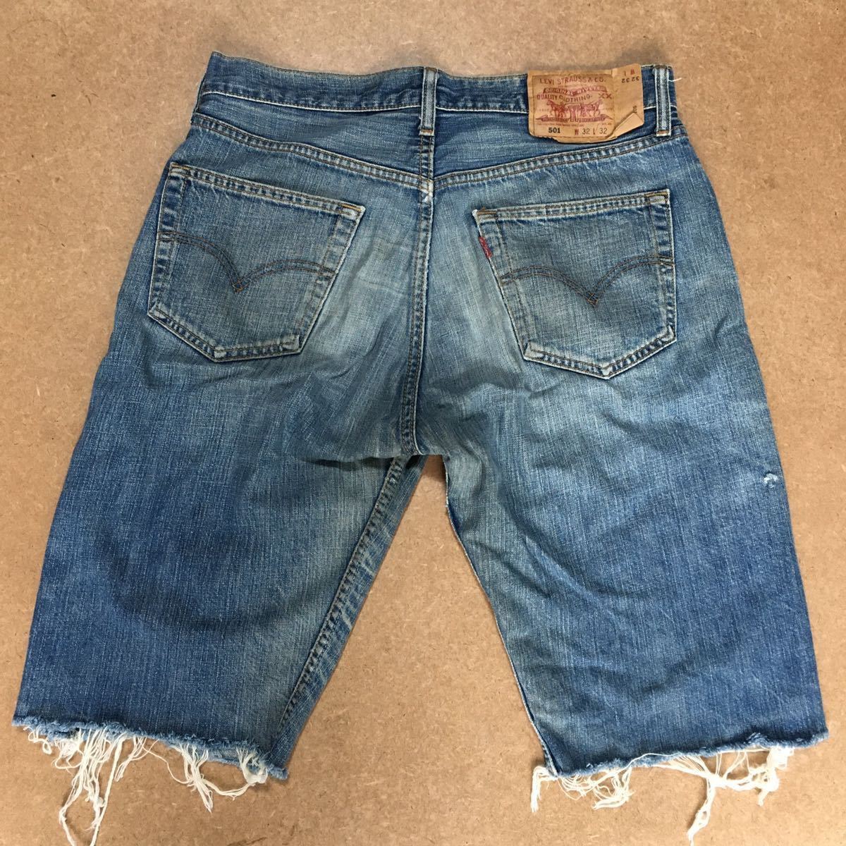 7-6 Levi''s 501 W32 L32 切りっぱなし ジッパーフライ ハーフパンツ 膝上拍卖