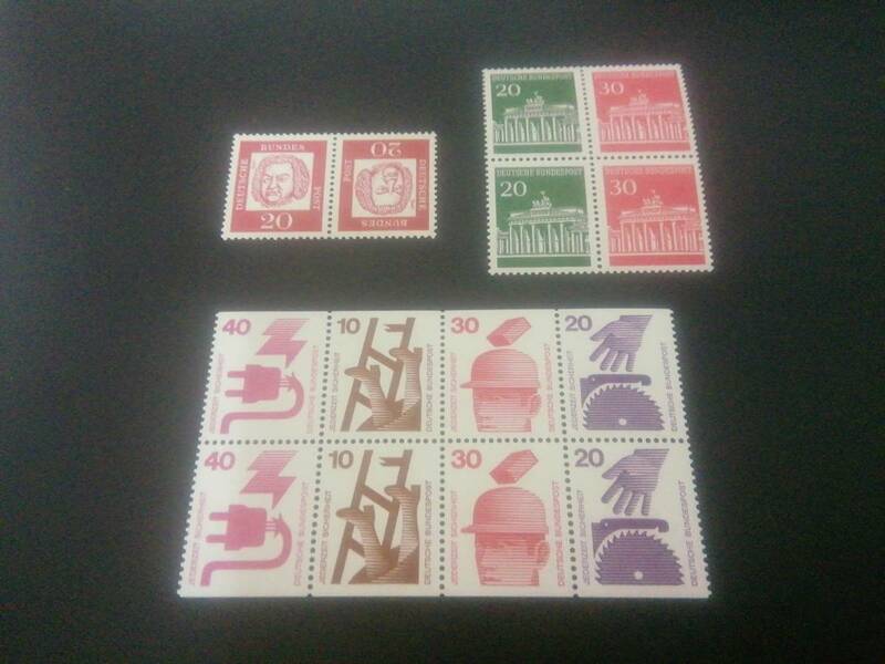 西ドイツ、通常切手：テートベッシュ ペア、切手帳ペーン、田型など３点、未使用ヒンジ無し美品