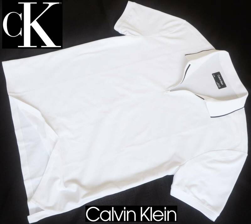新品★カルバンクライン★ホワイト ポロシャツ★快適な ストレッチ オーバーサイズ ニットシャツ 白 XL★CALVIN KLEIN☆322