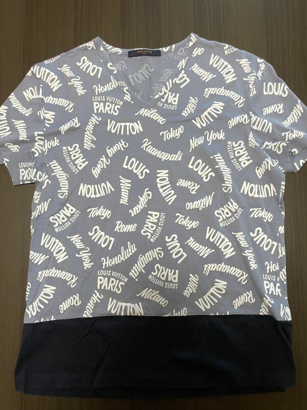 【レア】　ルイヴィトン　LOUIS VUITTON　Tシャツ　バイカラー　全面ロゴ＋単語　Sサイズ