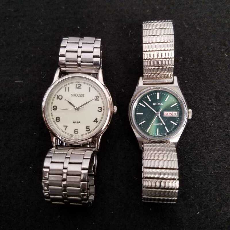 腕時計 ALBA デイデイトグリーン文字盤 Y643-0044/ALBA SUCCESS 畜光文字盤 V721-6000 2本セット　現状品