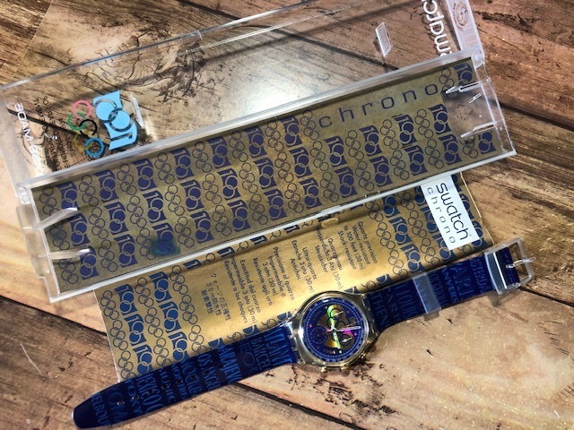 美品 ケース有 希少 レア swatch スウォッチ CHRONO クロノ AG1994 1894-1994 オリンピック記念 OLYMPIC クオーツ メンズサイズ 腕時計