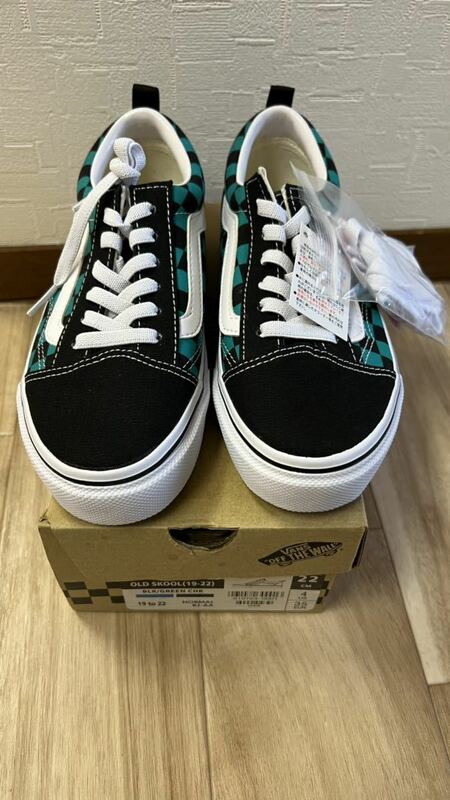 VANS OLD SKOOL (19-22) BLK/GREEN CHK 22cm