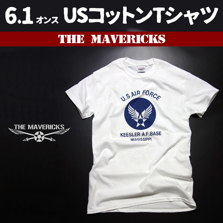 Tシャツ メンズ 半袖 XL ミリタリー アメカジ USAF エアフォース MAVERICKS ブランド 白 ホワイト