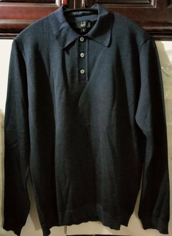 新品　dunhill　ダンヒル　メンズ　長袖　ニットポロシャツ　シルク100　L　M～L位　身幅108　黒　イタリア製