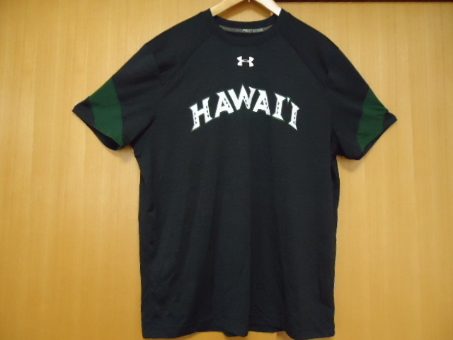 即決　ハワイ　アンダーアーマー　ハワイ大学　Ｔシャツ　黒・グレー斑・濃緑色　Ｌ　ポリ素材
