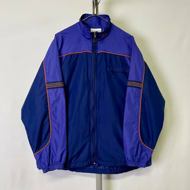 90s adidas ナイロン ジャケット L パープルネイビー パイピング トラック ビッグサイズ テック 80s 00s Y2K 古着 オールド ビンテージ