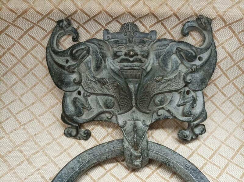 中国 唐物 古銅 時代物 漢代銅鋪首環 銘文