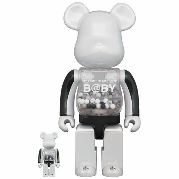 新品未開封 MY FIRST BE@RBRICK B@BY BLACK & WHITE CHROME 100％ & 400％ ベアブリック 千秋 MEDICOM TOY メディコムトイ