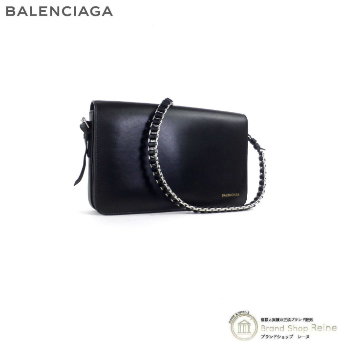 バレンシアガ （BALENCIAGA） スクエア ミラー付き チェーンショルダー クラッチ バッグ ブラック（美品）中古