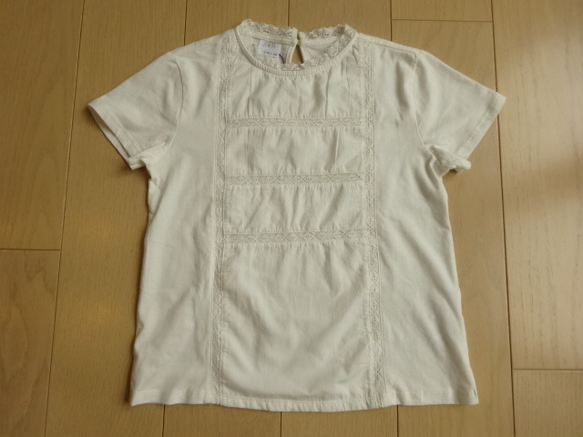 未使用品 ザラキッズコットンレースカットソー半袖プルオーバー Tシャツ 11-12Y 152cm 上品なオフ白 ガールズ女の子