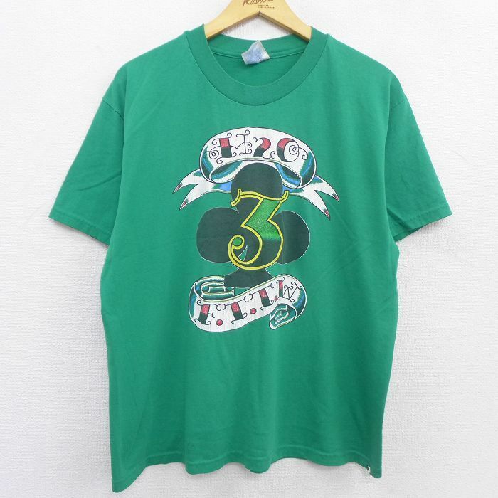 L/古着 ヘインズ 半袖 ビンテージ ロック バンド Tシャツ メンズ 90s H2O F.T.T.W クルーネック 緑 グリーン spe 22may17 中古