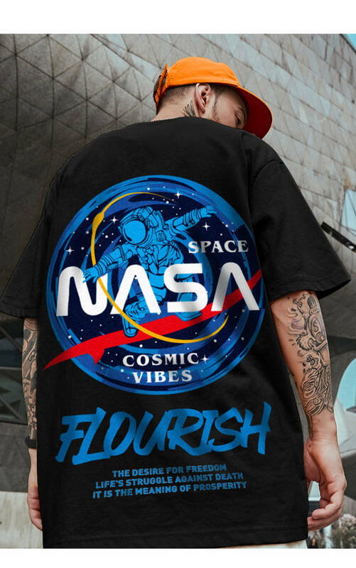 Tシャツ　ヒップホップ　【XLサイズ】NASA黒 T113