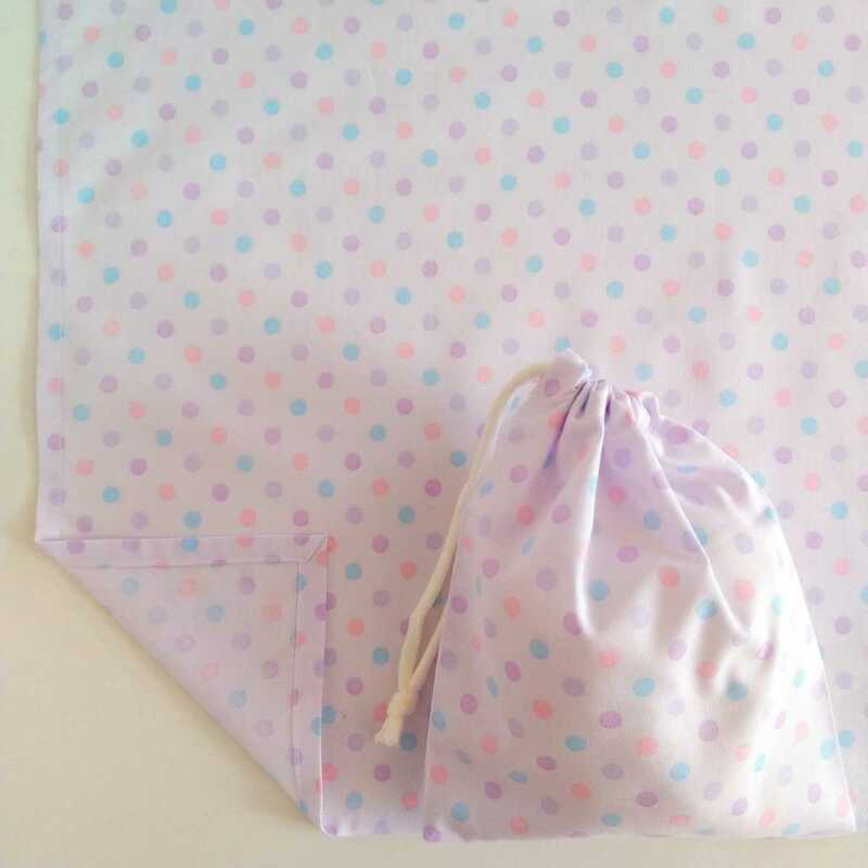 40×60☆ランチョンマット ドット柄 大 新品 ハンドメイド 巾着袋 セット パステルパープル 給食袋 即決 紫 高学年 女の子 シンプル