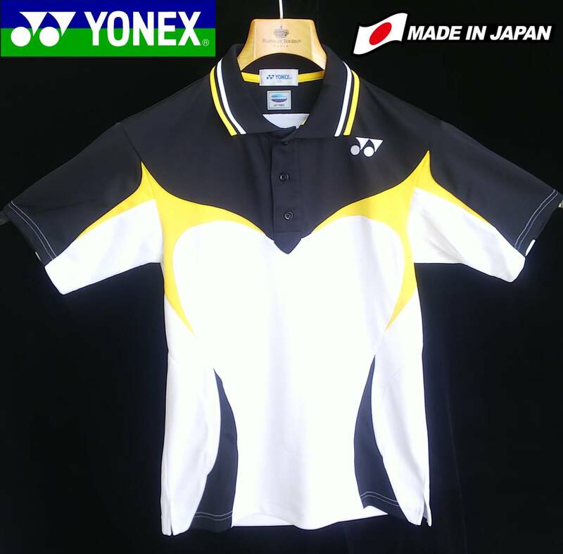 ◆日本製*YONEX*サイズSS*半袖ポロシャツ*脇メッシュ*通気性*ユニセックス*メンズ*白*黒*黄色*スポーツ*テニスウェア*ヨネックス #5086