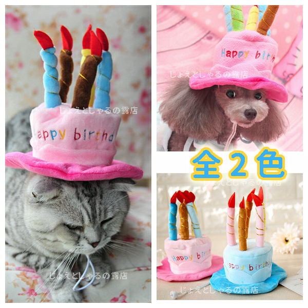 【ブルー】猫犬 誕生日 プレゼント 子供 帽子 ケーキ ロウソク ぬいぐるみ