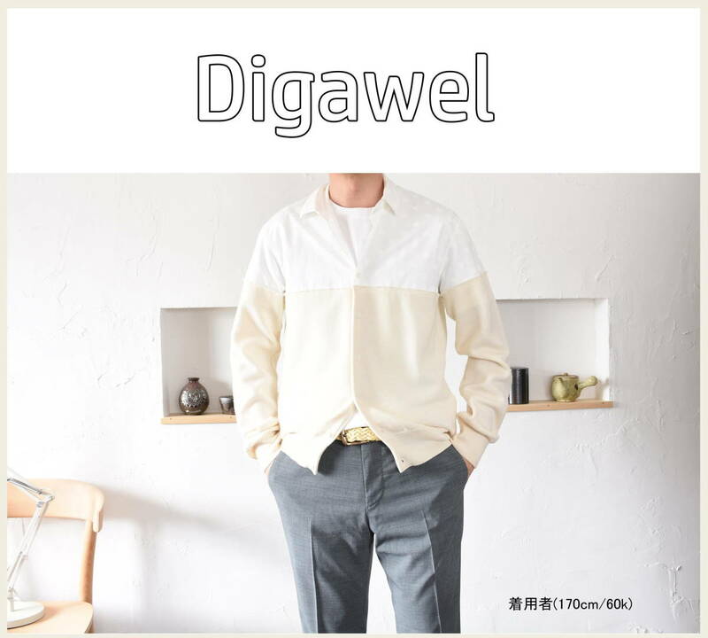 DIGAWEL (ディガウェル) 水玉シャツ×ウールニットのドッキング・カーディガン(size1)